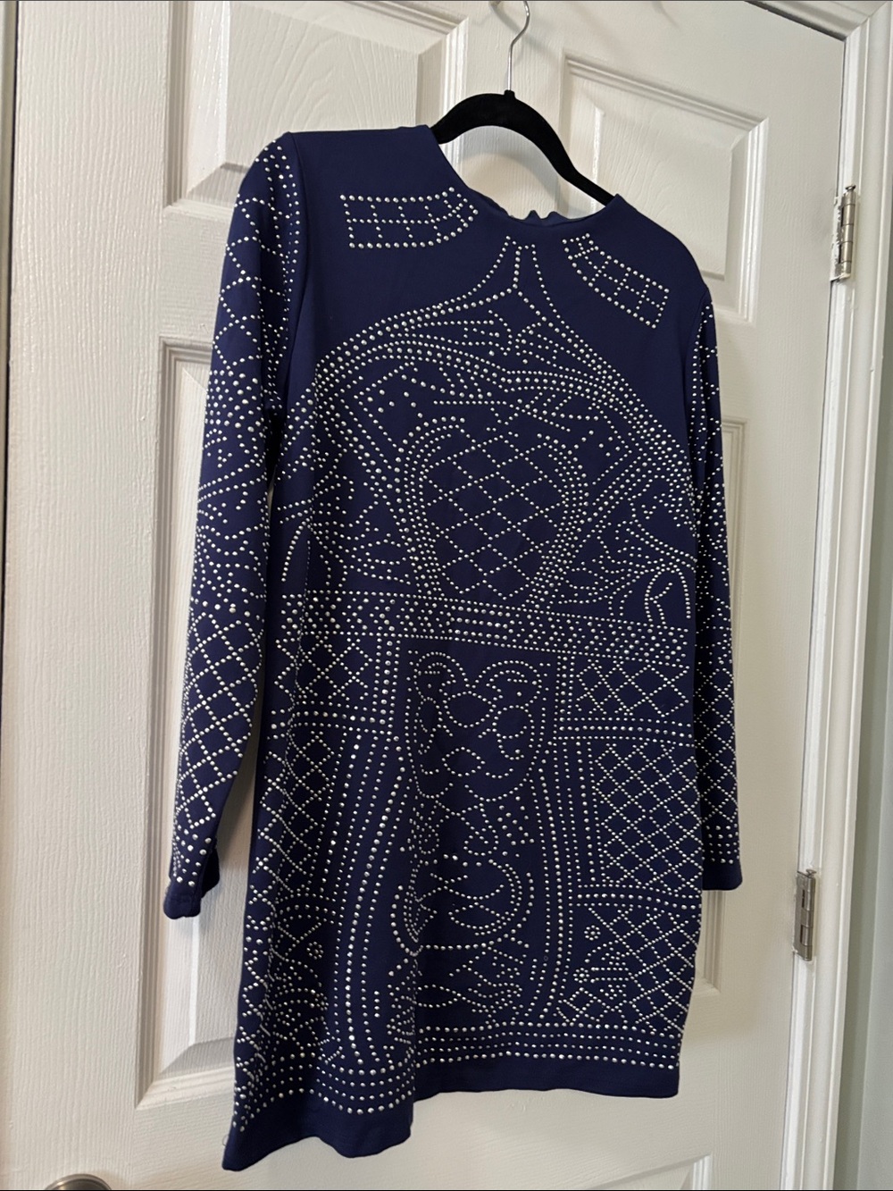 Navy Long-Sleeve Studded Shift Dress